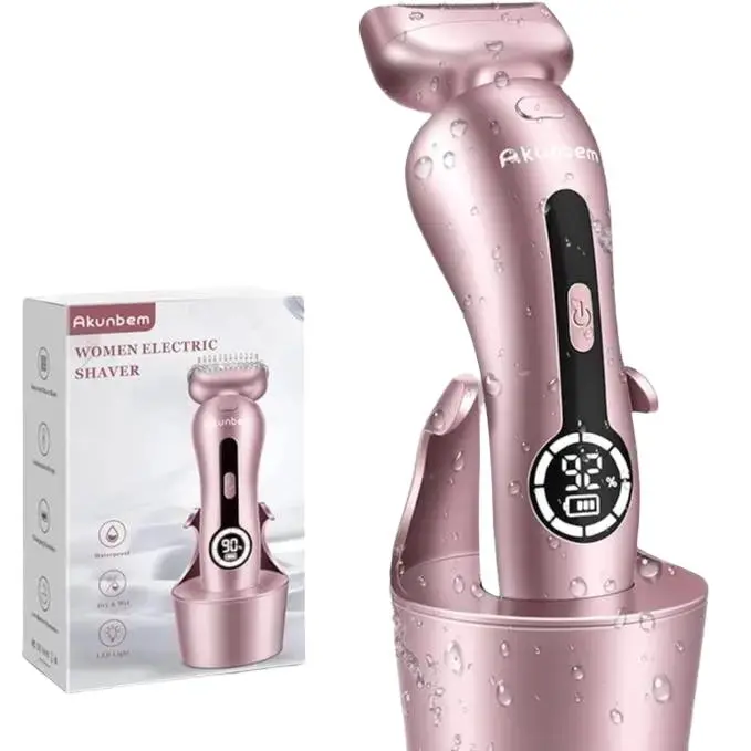 Akunbem Electric Shaver for Women Best Electric Razor for Womens Bikini Legs Underarm Pubic Hairs Rechargeable Trimmer with Detachable Head Cordless Wet Dry Use Precise Safe Waterproof