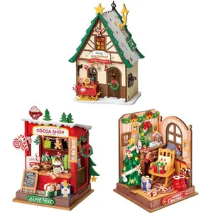 Robotime DIY Miniature House Kit Decoration Christmas Fireplace Mini House Building Craft Kits for Adults Gift  For Christmas