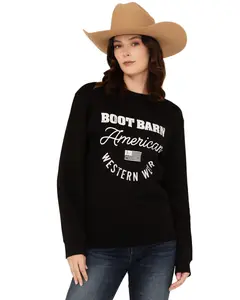Boot Barn Women's Women'S Logo American Western Wear Crewneck - Bbwho24k6-Blk