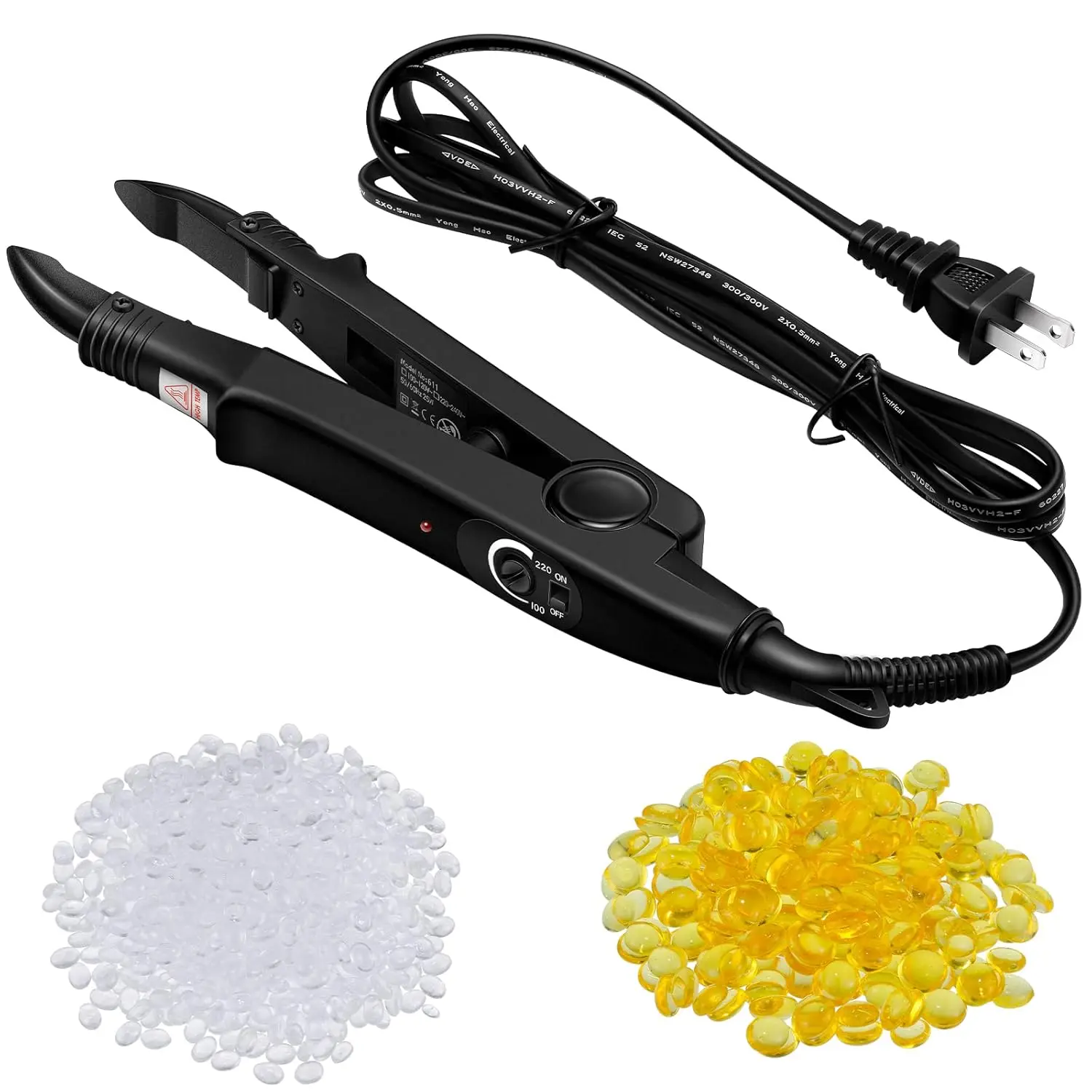 Professional Hair Extension Tool Kit with Fusion Iron Connector, Quick Heating Non-Stick Plates & Glue Granule Beads for DIY Hair Styling, 110V, Diy Hairstyles, 110V Plug, Extension Iron Tool, Synthetic, Plug Powered, Daily, 110V Power