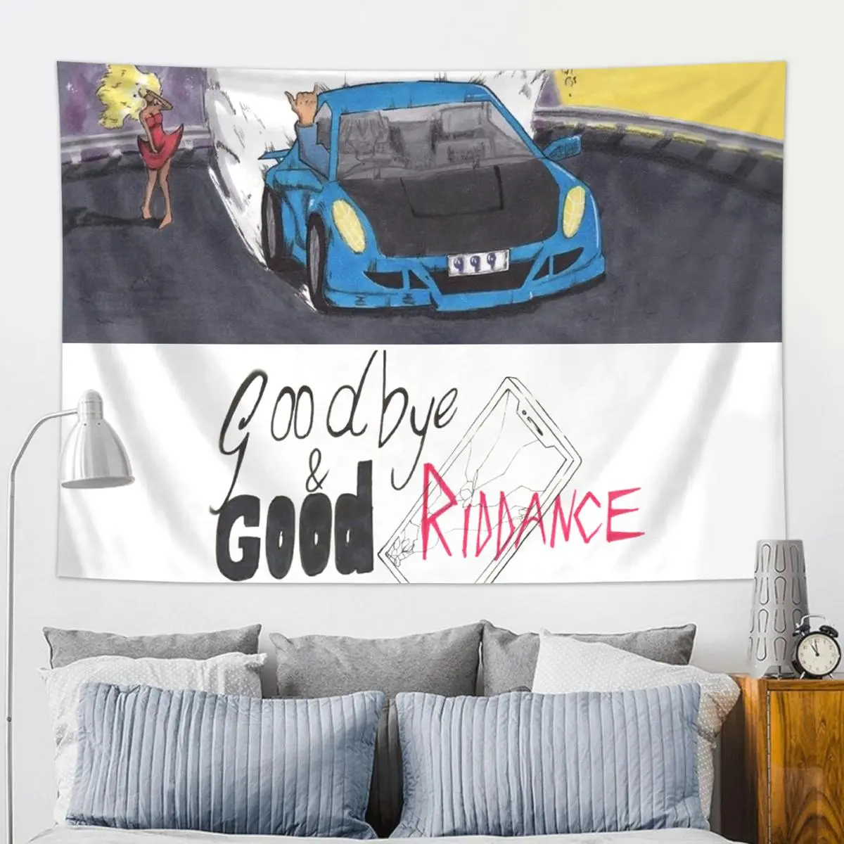 Letter & Car Pattern Tapestry, 1 Count Personalized Youth Fashion Decoration Background Poster Tapestry, Fashionable Decoration, Room Wall Hanging Decor, Tapestry Wall Mural