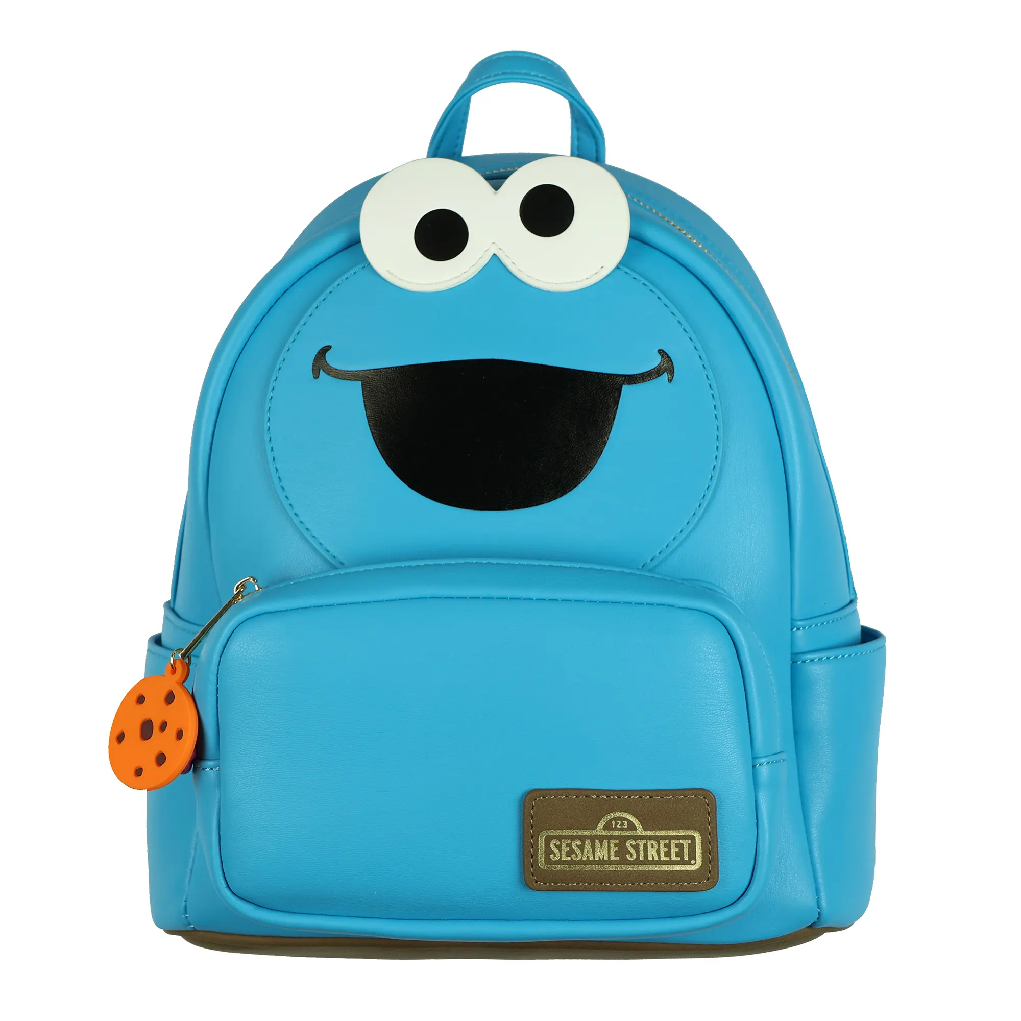 Sesame Street Cookie Monster 11-inch Solid Color Childrens Backpack, One Size Faux-Leather Mini Bag Purse with Adjustable Shoulder Straps for Daily Use
