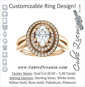 Cubic Zirconia Engagement Ring- The Brielle (Customizable Oval Cut Cathedral Double-Halo with Curved Split-Band)