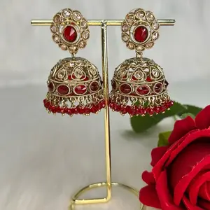 Desi Lightweight Polki Jhumkas with GemStones and Gold Accents for Festive Wear Elegant Jewelry