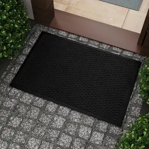 Ottomanson Waterproof Rubber Outdoor Doormat – Heavy-Duty Non-Slip Rubber Floor Mat with Ridge Scraper Pattern, All-Weather Front Door Entry Mat for Mud & Dirt Control
