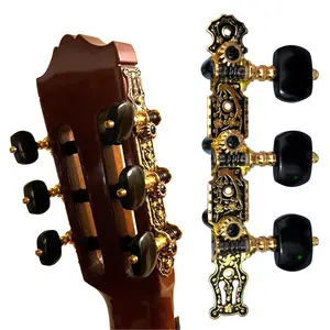 Guitar Tuners Machine Heads 3+3 Set Tuning Keys String Pegs Only for Classical Guitar Black Head Precise Pattern Design with Golden Gear