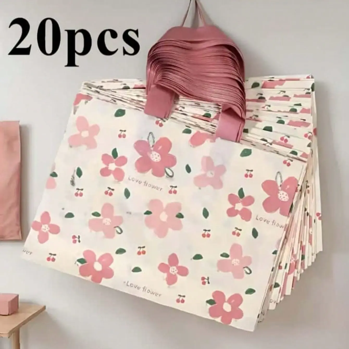 20pcs Floral Print Handbags, Tote Bag, Shopping Totes, Reusable Bags, Handles, Daily Shopping Use, Cute Flower Pattern, Durable Handles, Perfect for Everyday Use, Plastic Shopping Bags With Handles