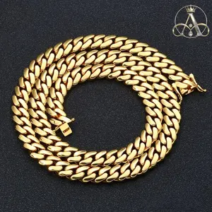 Aurelia Crest  Solid Cuban Chain Necklace Miami Cuban Link Chain Hip Hop Men Women Fine Jewelry Gift
