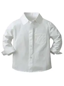 Boys Long Sleeve Plain Button Shirt with Pocket for Wedding Party, Comfortable Fitted Design for Ages 2-8, Casual All Season Style