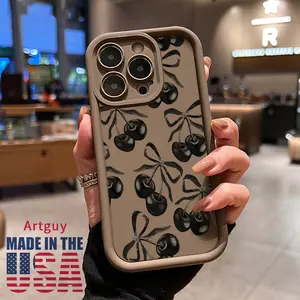 Case for iPhone 16 Pro Max 15 Plus 16E 14 13 12 11 XS XR Black Cherry Advanced fashion gift Anti-Scratch Shockproof Soft Silicone Protective Cover