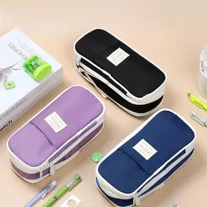 Large Capacity Canvas Pencil Case, Portable Zipper Pencil Bag, Stationery Storage Bag, Stationery Organizer for Office & School