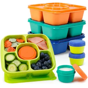 Original Lunchable Snack Containers for Adults - 5 Compartments Bento Snack Boxes with 4 Leakproof Small Containers, Wheat Straw, BPA-Free, Set of 4 (Jewel Brights)