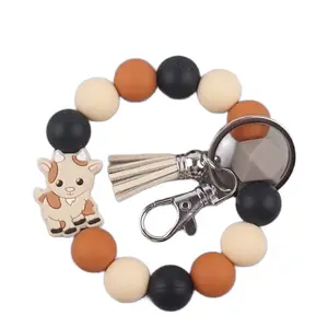 Silicone goat wristlet keychain