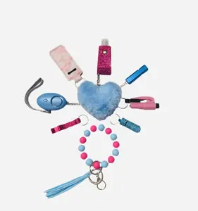 Teal and Pink Safety and Accessory Keychain Set with Silicone Beads