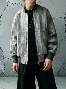 Daily Men's Vintage Washed Grey Bomber Jacket | Relaxed Fit Utility Flight Jacket | Old Money Aesthetic Streetwear