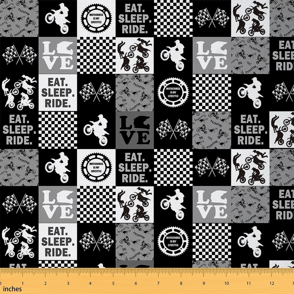 Dirt Bike Fabric By The Yard,1 Yard,Extreme Sports Waterproof Fabric,Fabric,Racing Motocross Rider Buffalo Check Plaid Upholstery Fabric for Chairs, Polyester Fabric, Racing Motocross Theme