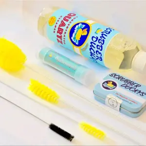 Scrubber Duckys Deluxe Glass Cleaning Kit with Magnetic Scrubbers, Four size brushes and Quartz Cleaning Concentrate - Glass Bong Cleaner