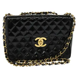 Pre-owned CHANEL Leather Shoulder Bags Big Matelasse Chain Shoulder Bag Patent Black Gold CC C26032294