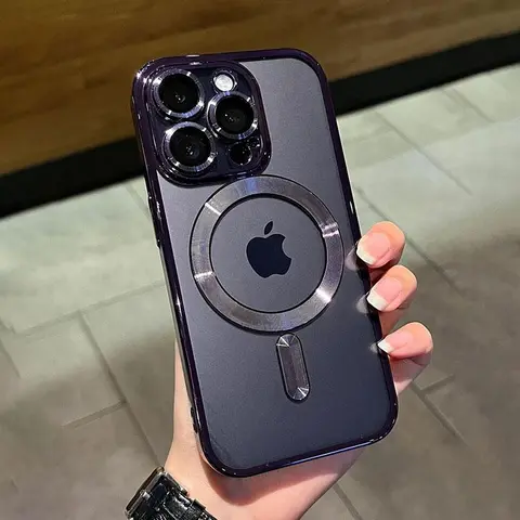 Luxury Plated MagSafe Magnetic Wireless Charging Smartphone Case - Shockproof Silicone Accessory for iPhone 12,13,14,15,16,17 Pro Plus Max Protector, Accessories