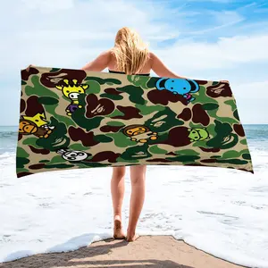 Classic BAPE Green Camo Beach Towel,Soft Quick Dry Pool Towel for Camping Travel,Multi-Use Bath Towel Blanket,Ape Head Camo Baby Milo Print Towel,Lightweight Absorbent Trendy Towel for Beach Pool Bathroom