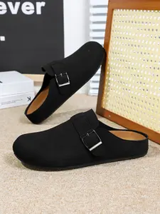 Comfortable Soft Sole Men's PU Leather Sandals, Adjustable Bow Support, Durable Eva Material, Casual All Season Footwear, Flat Buckle Clogs