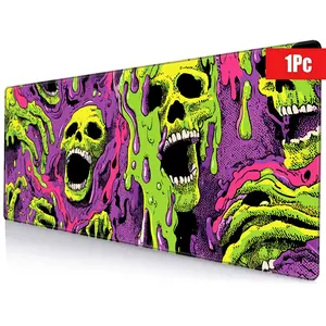 Colorful Skull Mouse Pad, Anti-Slip Durable Design, Washable Dual-Needle Stitching, Perfect for Punk Gaming, Alternative Desk Decor