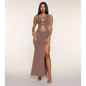 Western Ways Belted Denim Maxi Skirt