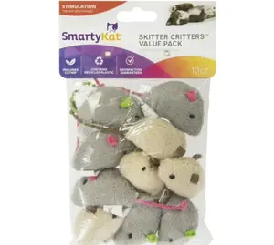 SmartyKat Skitter Critters Value Pack, Soft Plush Catnip Filled Mice Cat Toys, 10 Count
