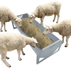 [FLASH SALE] Garvee Livestock Feeder, 45.13" Hay Feeder for 10 Sheep Once, Heavy Duty 22 Gallon Capacity Livestock Feeding Trough for Horse, Goat, Sheep, Cattle, Cow, Alpaca, Silver