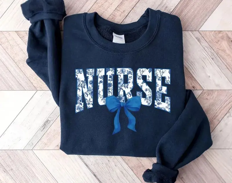 Nurse Blue Bow Sweatshirt – Cute Ribbon Crewneck Gift For Nurses