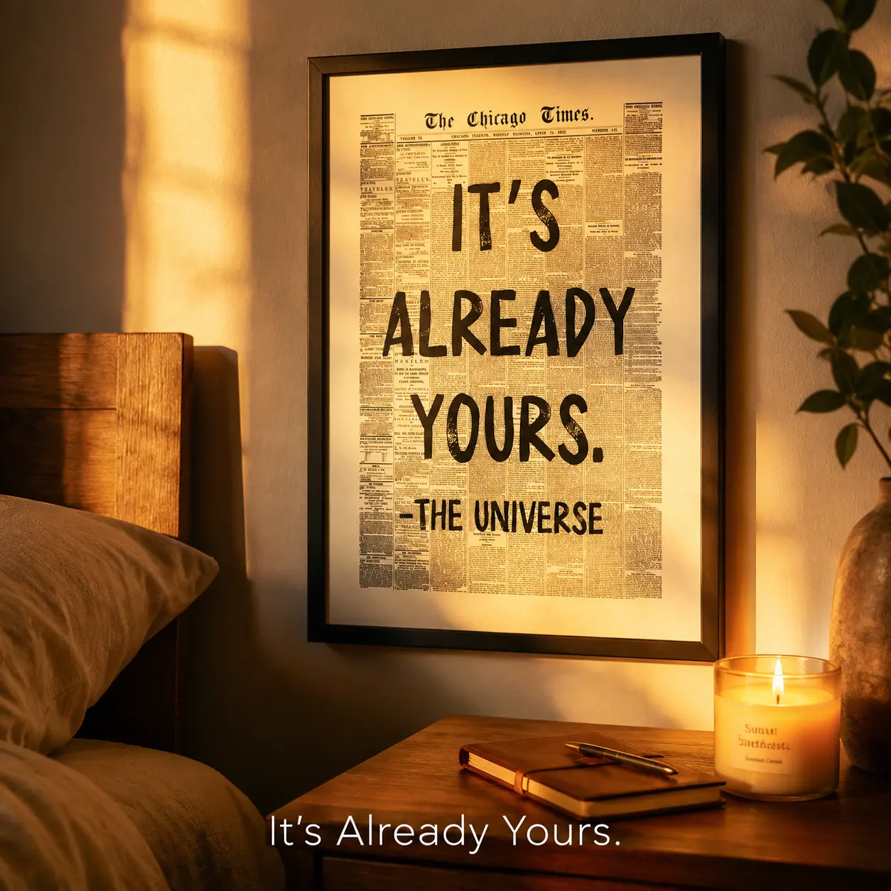 Black and White Minimalist "It’s Already Yours" Newspaper Quote Framed Canvas Wall Art - Hanging Artistic Artwork, Affirmation Print Decoration for Bedroom, Office