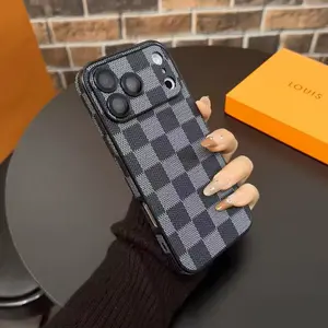 Luxury checkerboard phone case suitable for iPhone 17 Pro Max 16 15 14 13 Pro Max faux leather lens protection, streamlined design, precision molding, durable materials, technology enthusiasts, smartphone users