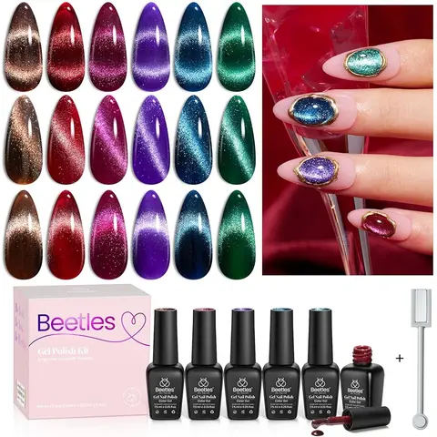 Beetles Christmas Gel Nail Polish Set –  Cat Eye Gel Jelly Gel Red Green Glitter Gel Polish, Soak Off UV LED Winter Long Lasting Nail Gel Kit for Manicure Gifts for Women Black Friday Winter Nail Christmas Gift