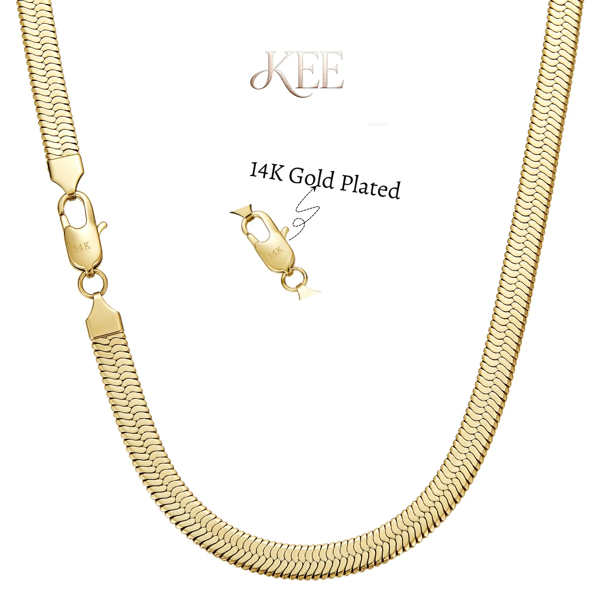 14K Gold Plated Flat Snake Bone Chain Titanium Steel Necklace  Herringbone Daintyer Choker Necklace for Women and Men Multiple Lengths Jewelrytrend Llight Uxury Simple Versatile Clavicle Necklace