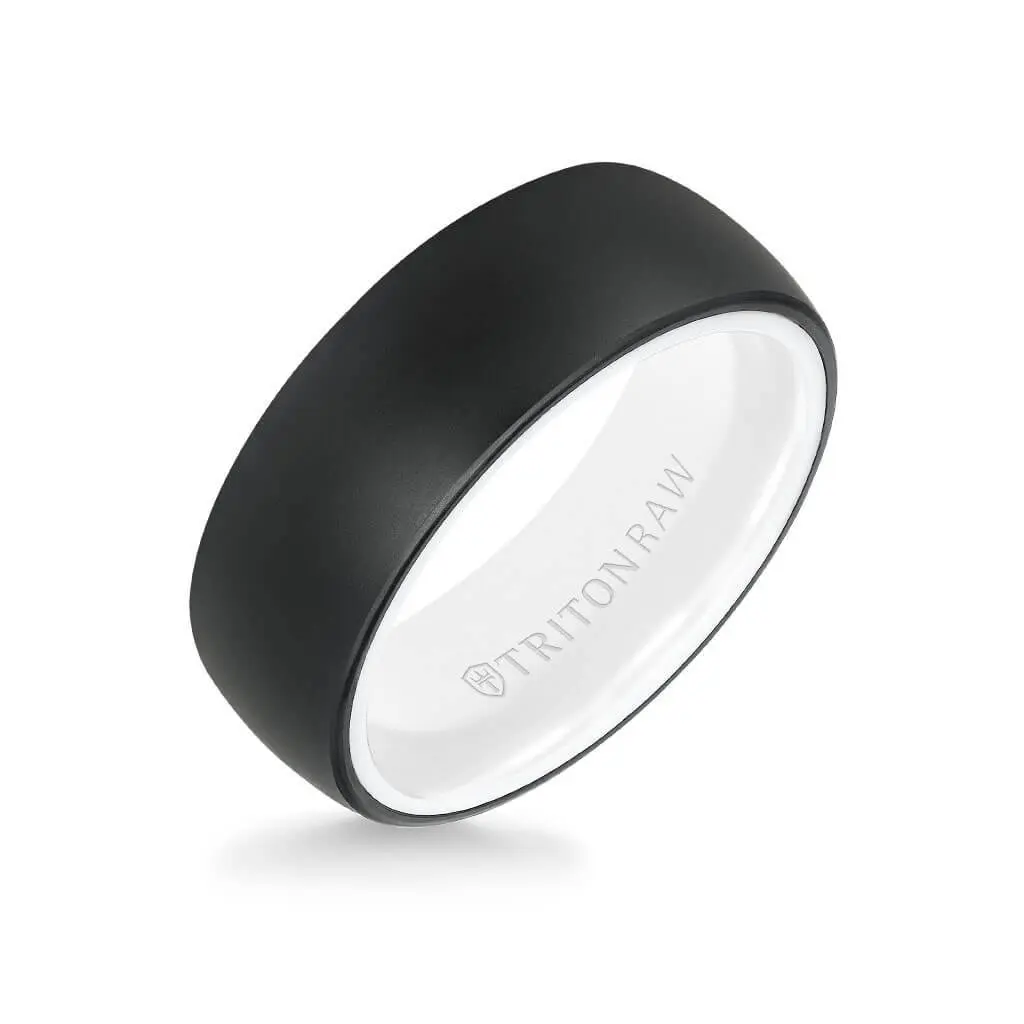 Triton Black Tungsten Carbide White Ceramic Wedding Band, Size 10