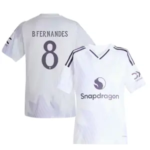 Fernandes 8 White Color MU Style 25/26 Away Soccer Jersey, Fernandes Short Sleeve Away Edition Football Shirt