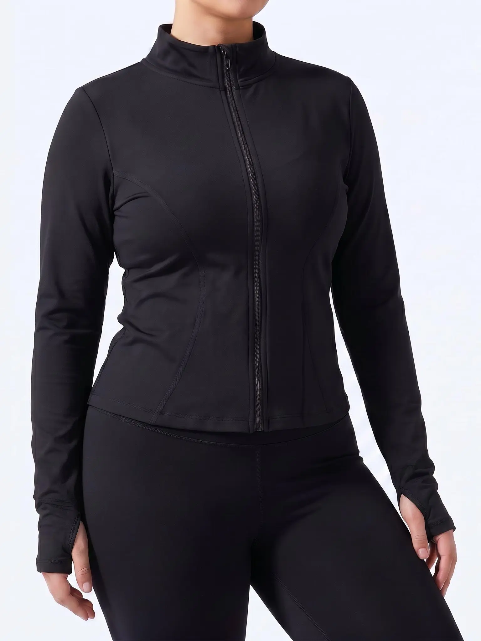 Women's Plus Size Sculpting Zip-Up Sports Jacket, Curvy Fit Activewear Outerwear for Sports & Outdoor Use