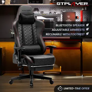 GTPLAYER Gaming Chair, Computer Chair with Bluetooth Speakers, High Back Ergonomic Office Chair Desk Chair with Lumbar Support, Height Adjustable Game Chair with Footrest 330LBS, Comfy Seat, Cool Chair