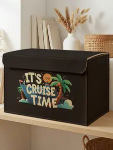 Cruise Pattern Storage Box, 2D Print Felt Lidded Organizer, Holds Clothes/snacks/documents, Ideal for Renters/students/moms, Unique Furniture Style