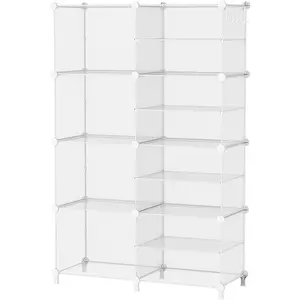 Closet Organizer 8 Cube Storage Shelves Clothes Organizers Closet Storage Stackable Cubby Shelving for Closet Bedroom Living Room Office, Transparent Twill