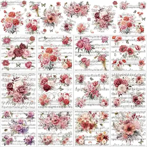 12 Sheets Rub on Transfers for Crafts and Furniture Rub on Transfer Stickers Decals for  DIY Paper Home Decor, 5.5 x 5.7 Inch(Music Flower)