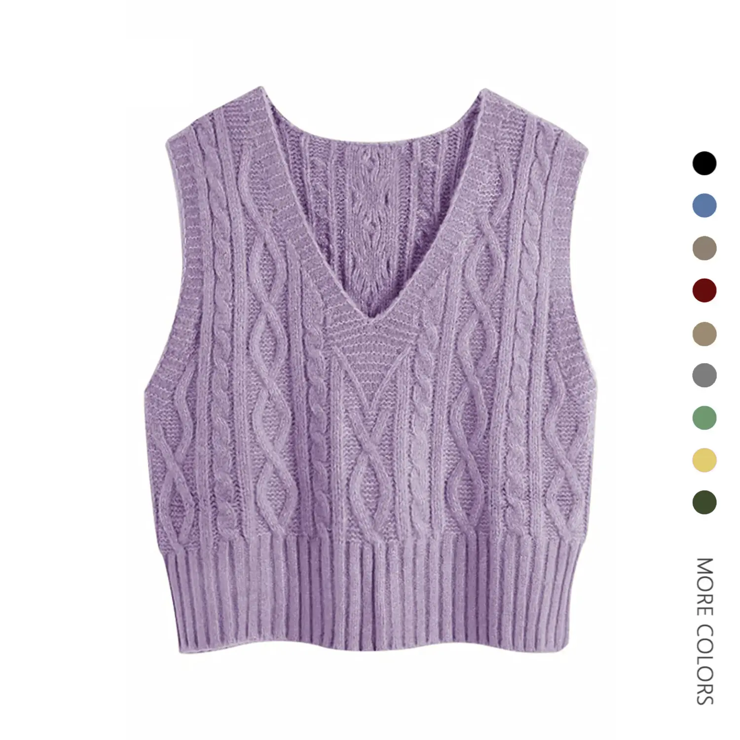 Danedvi Women's Retro Cable Knit Sweater Vest, Casual Deep V-Neck Sleeveless Loose Crop Pullover for School & OOTD, Fabric, Fit, Twist, Gray, Leggings, Shirt, Tank Tops, Knitwear, Lightweight, Basic, Soft