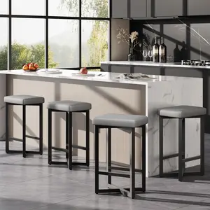 Garvee Bar Stools Set of 4, 24.6" Counter Height Upholstered Bar Stools with Metal Frame & Footrest, Backless PU Leather Kitchen Stools for Dining Room