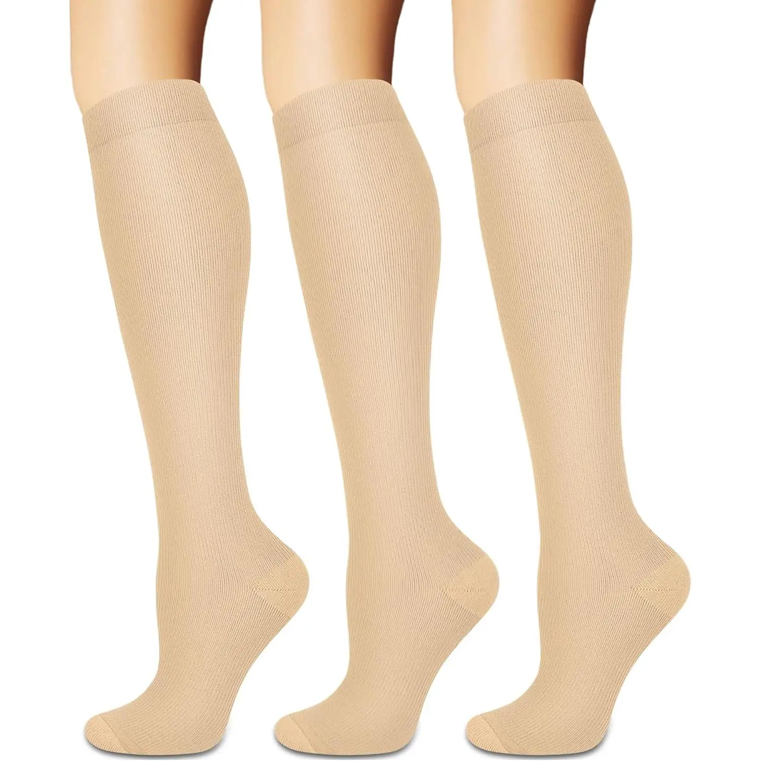 Women's Breathable Compression Sports Stockings (3 Pairs, 03 Navy) - Knee-High for Female Adults, Doctors, Nursing & Running Circulation Support