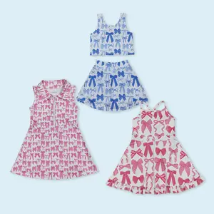 Girls blue bow active wear yoga dress athletic set