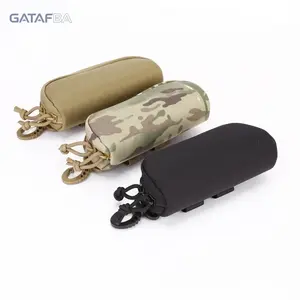 Tactical Eyeglass Case MOLLE Webbing Hard Shell Sunglasses Pouch, Nylon Semi-Rigid Protective Case with Zipper & Snap Hooks, Compact 17x8x5cm EDC Gear, Shockproof Lightweight Eyewear Bag for Outdoor Hiking Camping Daily Carry, Available in Black & Tan
