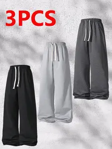 Men's Loose-Fitting Wide-Leg Sweatpants, Elastic Waist Drawstring Design, Comfortable Outdoor Casual Sportswear, Activewear Clothing, Spring & Fall Fashion, Athletic Bottoms
