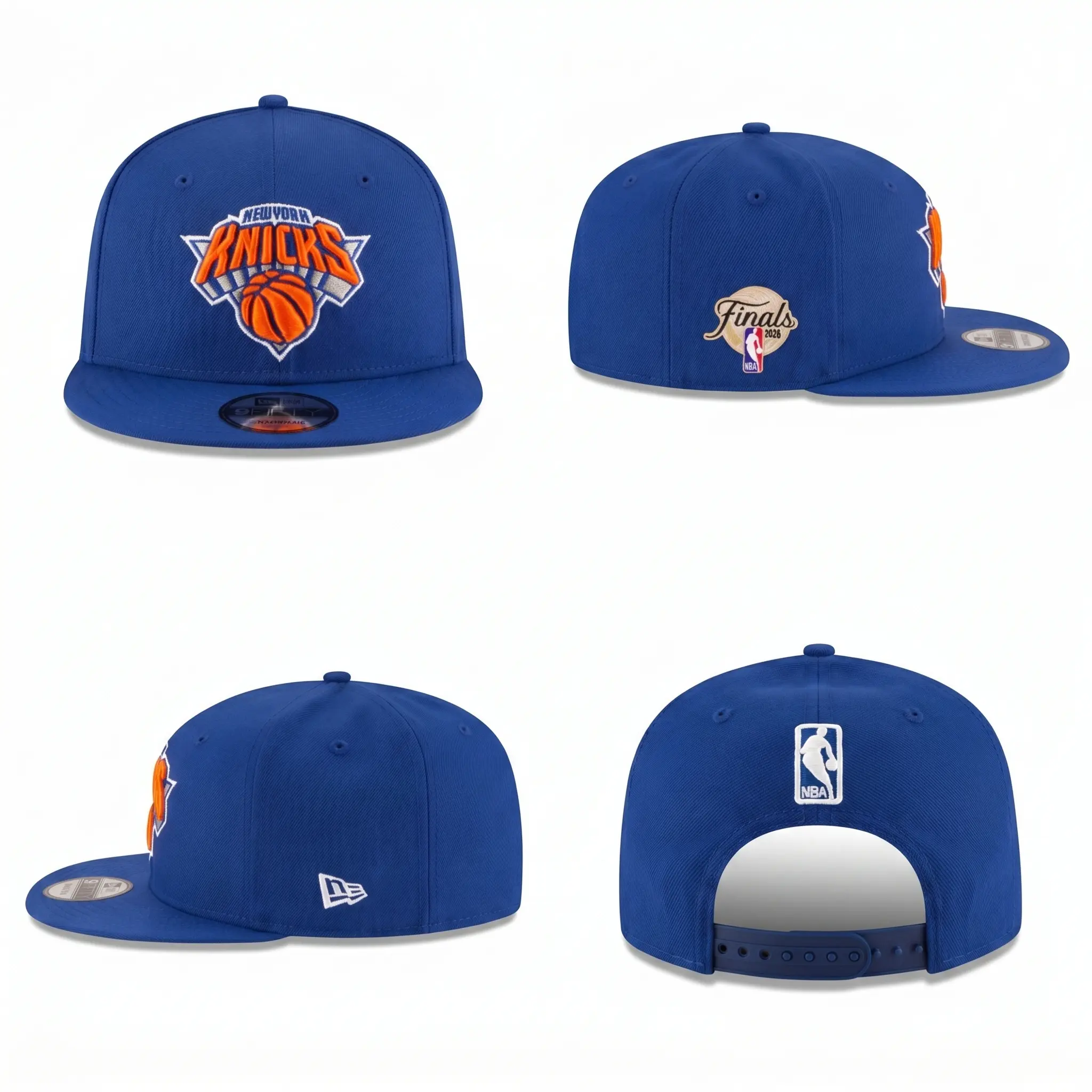 New Era 9FIFTY New York Knicks Snapback Cap, Royal Blue Flat Brim Adjustable Basketball Hat, Structured Streetwear Cap for Men Women