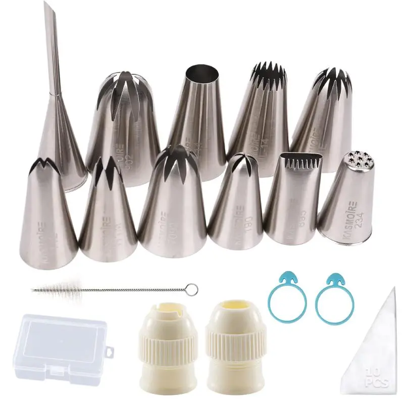 11PCS Extra Large Piping Tip Set, Stainless Steel Cake Decorating Icing Tips Nozzles, Professional Pastry Tips for Cupcake, Cookie and Puff