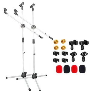 5 Core Mic Stand Set 2 Pack Adjustable Tripod Floor Microphone Stands with Extendable Boom Arm